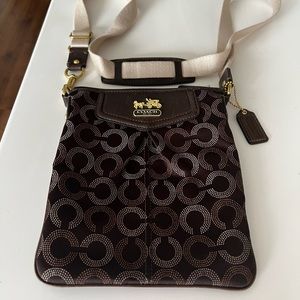 Coach Brown fabric with leather brown/golden accents crossbody bag.